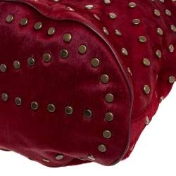 Pre Owned Kenzo Red Calfhair Studded Hobo