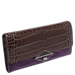 Pre Owned Kenzo Brown/Purple Croc Embossed Leather Wallet