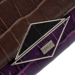 Pre Owned Kenzo Brown/Purple Croc Embossed Leather Wallet