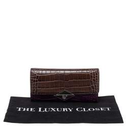Pre Owned Kenzo Brown/Purple Croc Embossed Leather Wallet