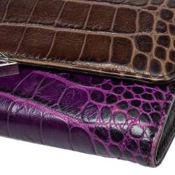 Pre Owned Kenzo Brown/Purple Croc Embossed Leather Wallet