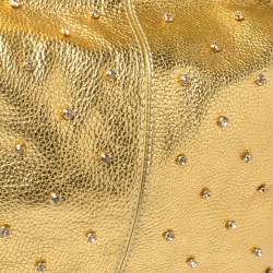 Pre Owned Kenzo Gold Embellished Grained Leather Woven Handle Hobo