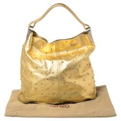 Pre Owned Kenzo Gold Embellished Grained Leather Woven Handle Hobo