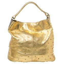 Pre Owned Kenzo Gold Embellished Grained Leather Woven Handle Hobo