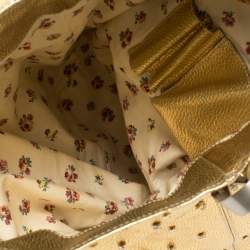 Pre Owned Kenzo Gold Embellished Grained Leather Woven Handle Hobo