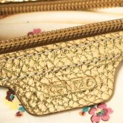 Pre Owned Kenzo Gold Embellished Grained Leather Woven Handle Hobo
