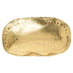 Pre Owned Kenzo Gold Embellished Grained Leather Woven Handle Hobo