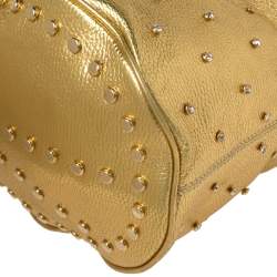 Pre Owned Kenzo Gold Embellished Grained Leather Woven Handle Hobo