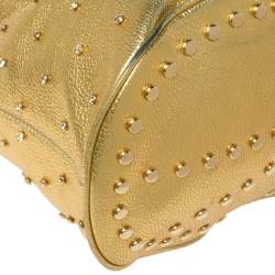 Pre Owned Kenzo Gold Embellished Grained Leather Woven Handle Hobo