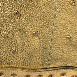 Pre Owned Kenzo Gold Embellished Grained Leather Woven Handle Hobo