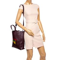 Pre Owned Kenzo Burgundy Leather Jumping Tiger Tote 