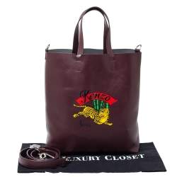 Pre Owned Kenzo Burgundy Leather Jumping Tiger Tote 