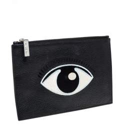 مملوكة مسبقًا حقيبة كينزو مطرزة أى جلد محبب سوداء 