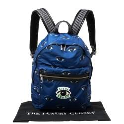Pre Owned Kenzo Blue Nylon All Over Eyes Backpack