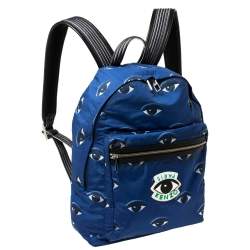 Pre Owned Kenzo Blue Nylon All Over Eyes Backpack