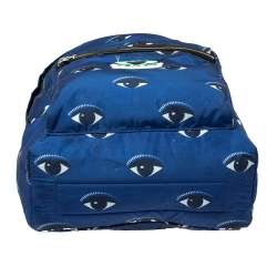 Pre Owned Kenzo Blue Nylon All Over Eyes Backpack