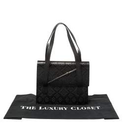 Pre Owned Kenzo Black Woven Leather Metal Pin Flap Tote