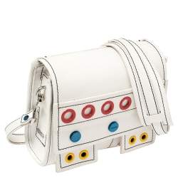 Pre Owned Kenzo White Leather Small Bike Studded Shoulder Bag