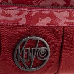 Pre Owned Kenzo Red Pleated Nylon and Leather Small Zip Hobo