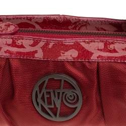 Pre Owned Kenzo Red Pleated Nylon and Leather Small Zip Hobo