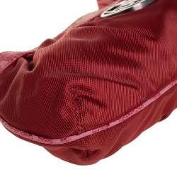 Pre Owned Kenzo Red Pleated Nylon and Leather Small Zip Hobo