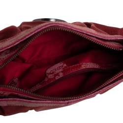 Pre Owned Kenzo Red Pleated Nylon and Leather Small Zip Hobo