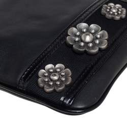 Pre Owned Kenzo Black Leather and Patent Leather Trim Metal Floral Embellished Messenger Bag