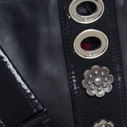 Pre Owned Kenzo Black Leather and Patent Leather Trim Metal Floral Embellished Messenger Bag
