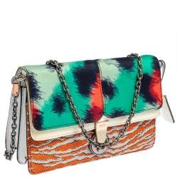 Pre Owned Kenzo Multicolor Printed Canvas and Patent Leather Double Flap Shoulder Bag
