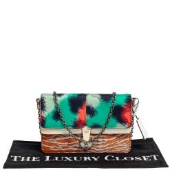 Pre Owned Kenzo Multicolor Printed Canvas and Patent Leather Double Flap Shoulder Bag