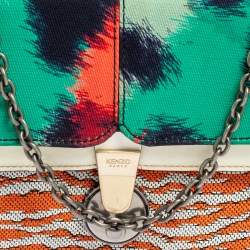 Pre Owned Kenzo Multicolor Printed Canvas and Patent Leather Double Flap Shoulder Bag