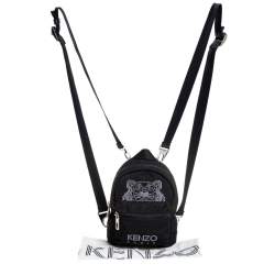 Pre Owned Kenzo Black Canvas Mini Embroidered Tiger Backpack