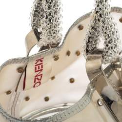 Pre Owned Kenzo Silver PVC and Leather Crystal Embellished Bucket Bag