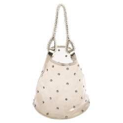 Pre Owned Kenzo Silver PVC and Leather Crystal Embellished Bucket Bag