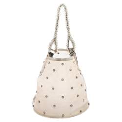 Pre Owned Kenzo Silver PVC and Leather Crystal Embellished Bucket Bag