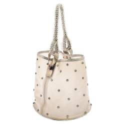Pre Owned Kenzo Silver PVC and Leather Crystal Embellished Bucket Bag