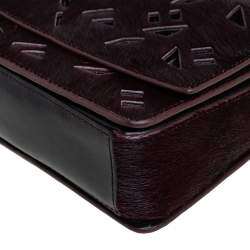 مملوكة مسبقًا Kenzo Burgundy/Black Calfhair and Leather Lazer Cut Flap Shoulder Bag