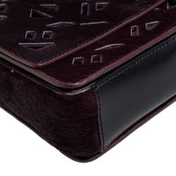 مملوكة مسبقًا Kenzo Burgundy/Black Calfhair and Leather Lazer Cut Flap Shoulder Bag