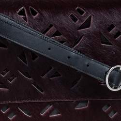 مملوكة مسبقًا Kenzo Burgundy/Black Calfhair and Leather Lazer Cut Flap Shoulder Bag