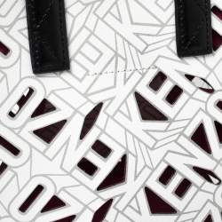 Pre Owned Kenzo White/Black Laser Cut Leather Mini Flying Logo Tote