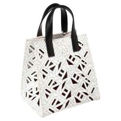 Pre Owned Kenzo White/Black Laser Cut Leather Mini Flying Logo Tote