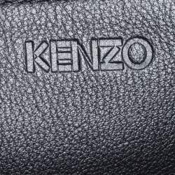 مملوكة مسبقًا Kenzo Black Leather Tiger Embroidered Zipper Clutch