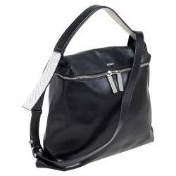 Pre Owned Kenzo Black/White Leather And Snake Embossed Rizo Hobo