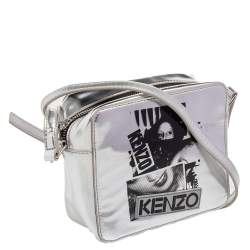 Pre Owned Kenzo Silver Patent Leather Donna Jordan Crossbody Bag