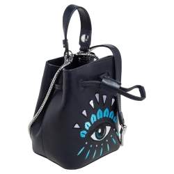 Pre Owned Kenzo Navy Blue Leather Mini Eye Bucket Bag