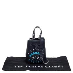 Pre Owned Kenzo Navy Blue Leather Mini Eye Bucket Bag