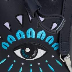 Pre Owned Kenzo Navy Blue Leather Mini Eye Bucket Bag
