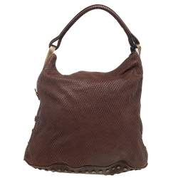 Pre Owned Kenzo Brown Python Embossed Leather Embellished Hobo