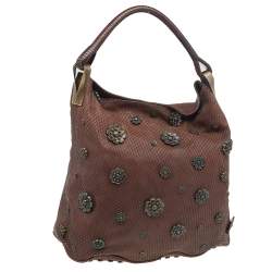 Pre Owned Kenzo Brown Python Embossed Leather Embellished Hobo