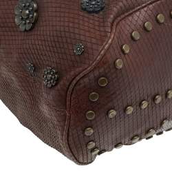 Pre Owned Kenzo Brown Python Embossed Leather Embellished Hobo